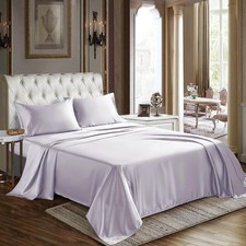 Cozylux Satin Sheets Queen Size - 4 Piece Taro Purple Bed Sheet Set with Silky M