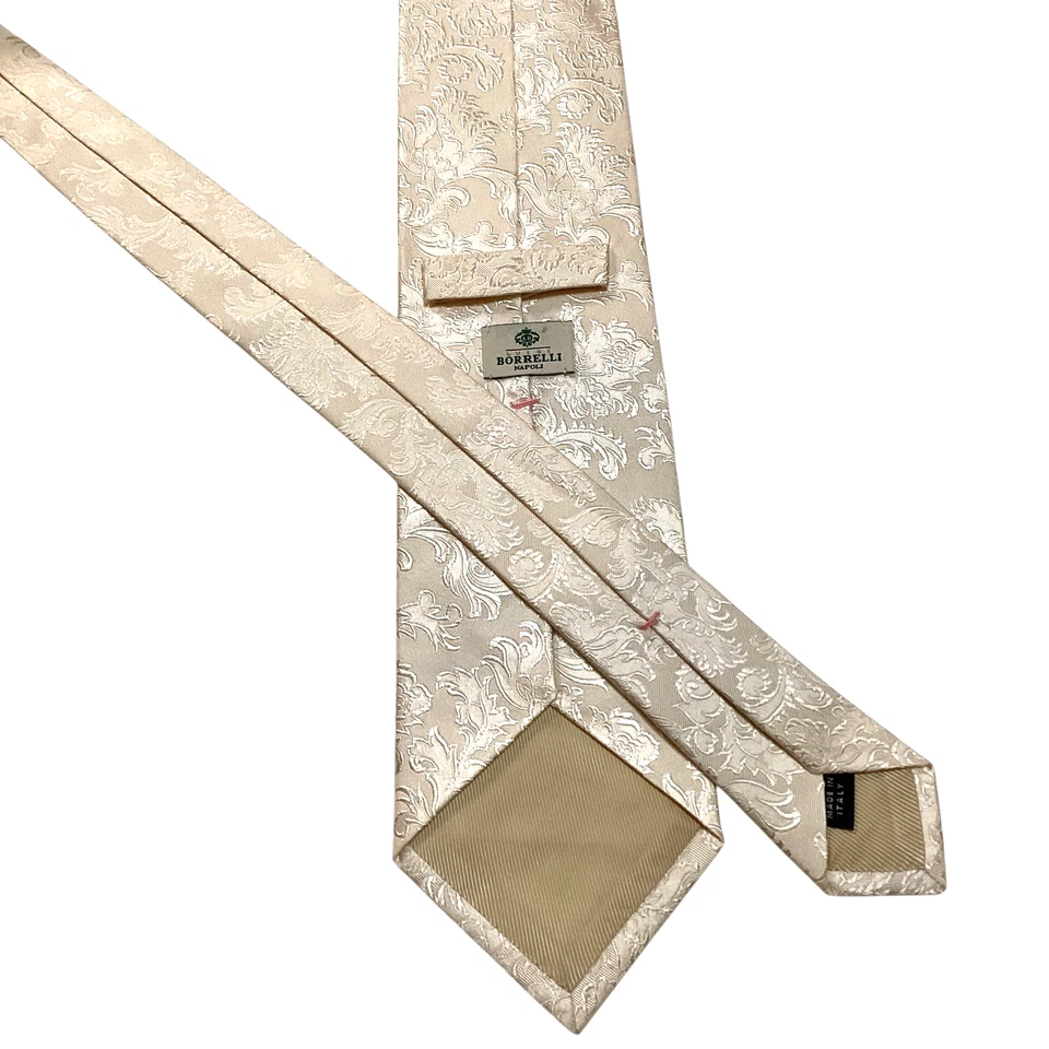 Галстук мужской LUIGI BORRELLI NAPOLI 100% шелк XL ИТАЛИЯ роскошный цветочный слоновая кость б/у в отличном состоянии - Изображение 3 из 3