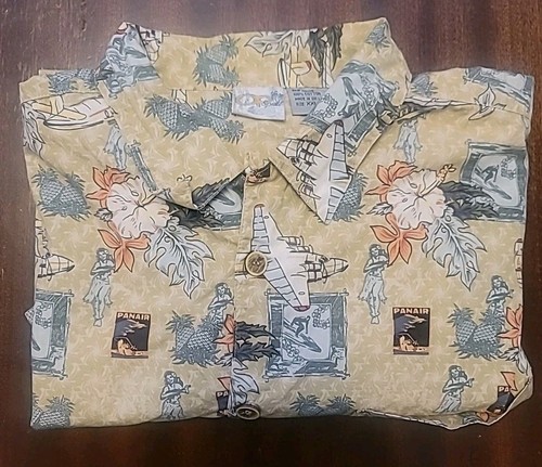 Vintage OP Ocean Pacific PANAIR Flugzeug Hawaii Herren Hemd XXL Hula Girl Floral