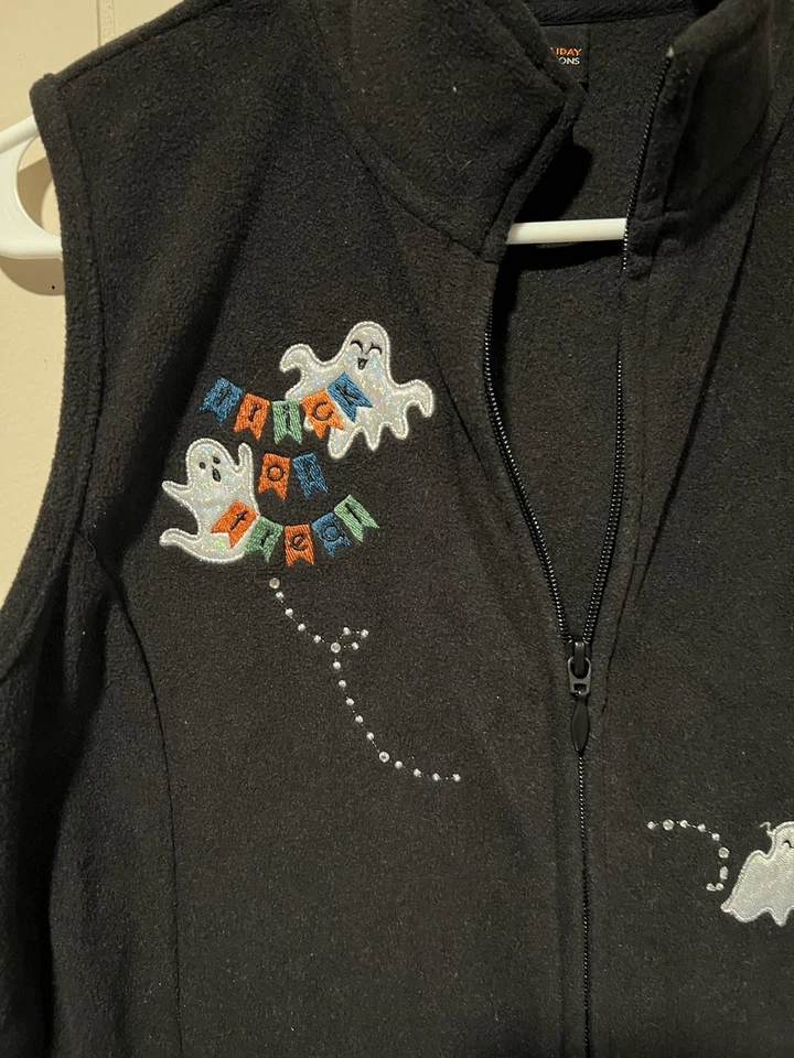 holiday editions halloween vest Womens Small Trick Or Treat Ghosts Black  - Image 2 of 4