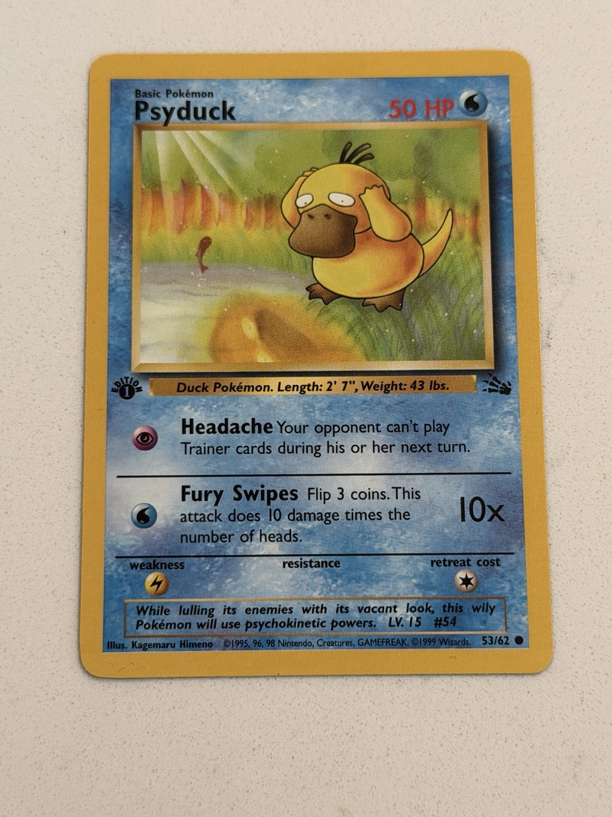 Pokemon TCG Fossil Psyduck Card 53/62 1st Edition - Near Mint Copies
