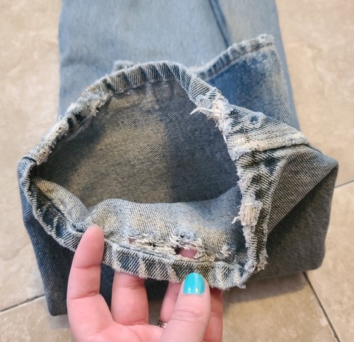 VTG Distressed Double Knee KEY USA Denim Work Pants Jeans 40x28.5" Patches Worn - Picture 24 of 24