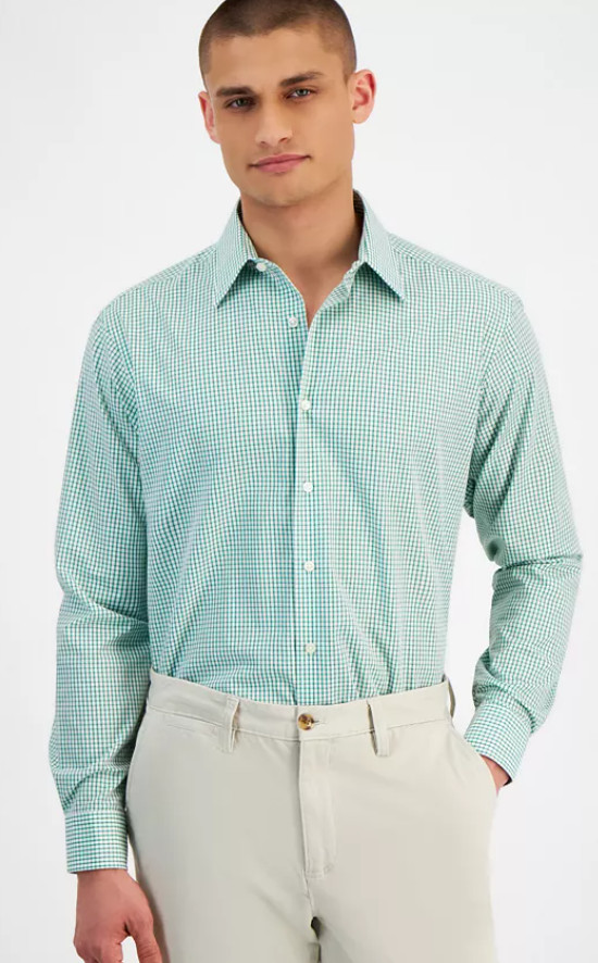 Клубная мужская рубашка обычного покроя в мелкую клетку с длинным рукавом 14 дюймов в зеленую клетку 2390₽
