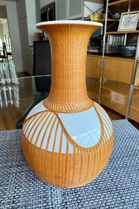 Artisan Bamboo-Wrapped Ceramic Vase – Floral & Garden Decor