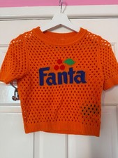 H&M Fanta Sweater Small Orange Knit Short Sleeve Soda Top XXS 4/6/8 UK