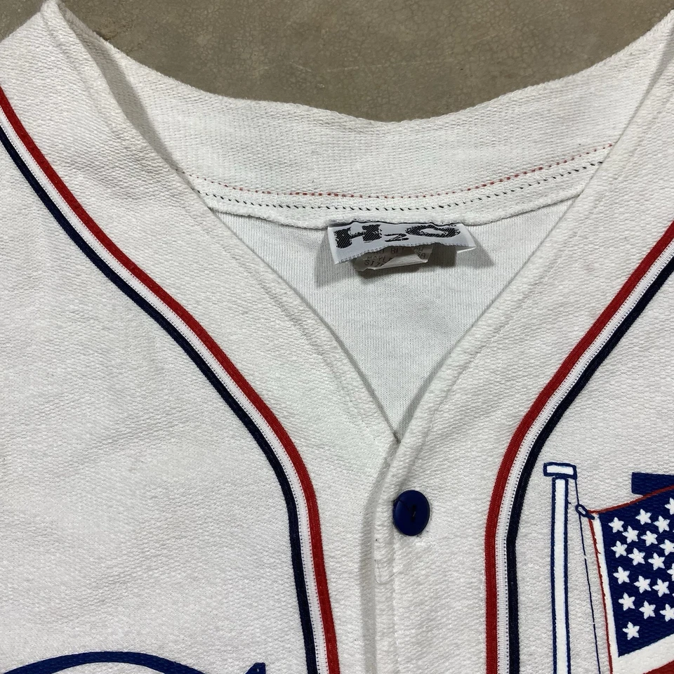 Camiseta de beisebol vintage H2O Cocoa Beach FL bandeira dos EUA feita nos EUA P/M - Imagem 2 de 4