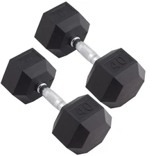 Body Sport Rubber Encased Hex Dumbbell Weight –  Exercises – 40 lb Pair