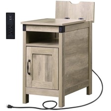 Side Table with Charging Station Narrow End Table with Storage Night