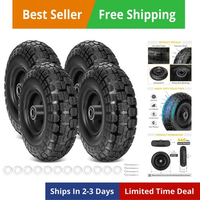 #ad 10quot; Solid Tires 4 Pack Flat Free 4.10 3.50 4#x27;#x27; Wheels with 5 8” Axle Bore Ho... $115.88