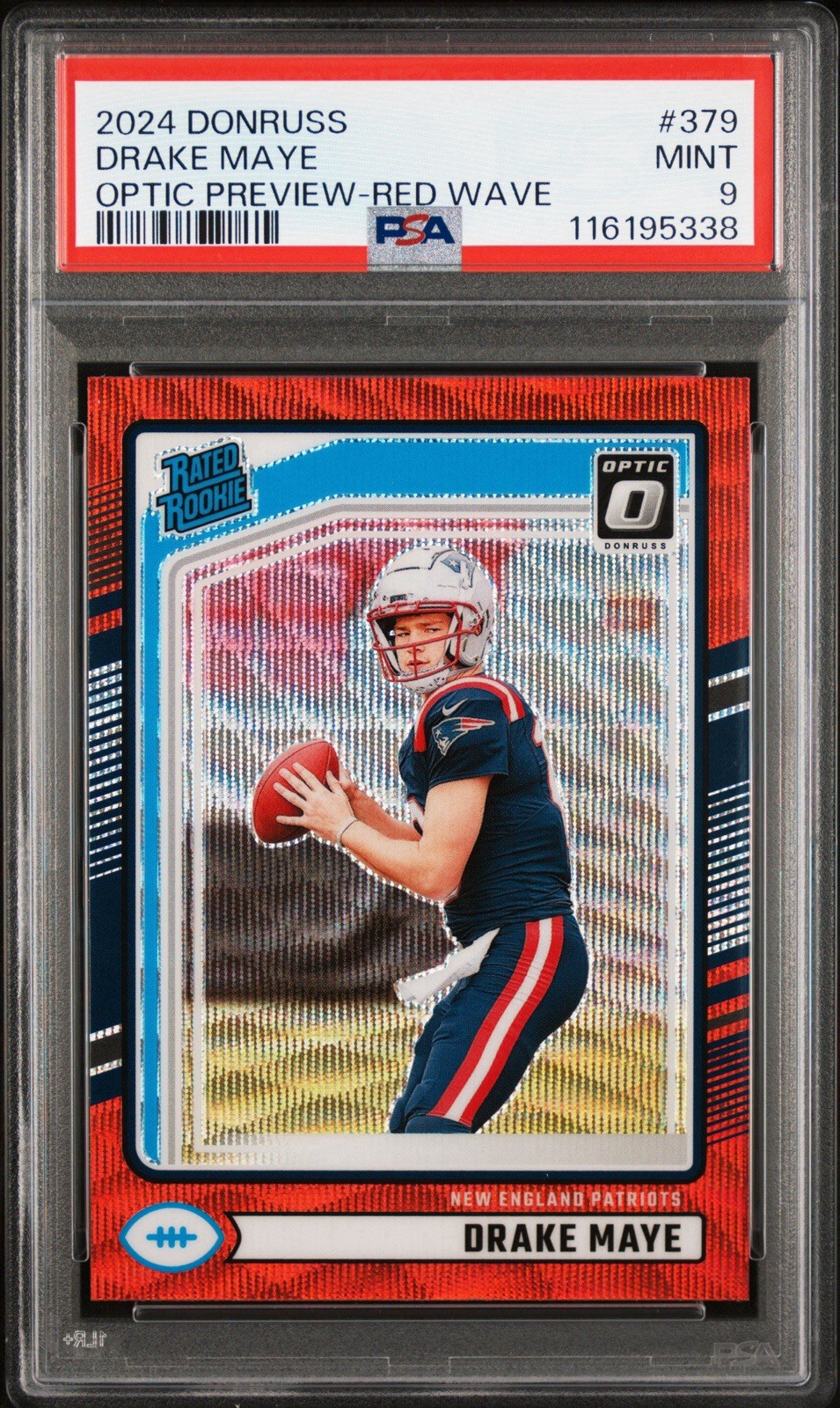 2024 Panini Donruss - Rated Rookie Drake Maye #379 Optic Preview Red Wave Prizm 