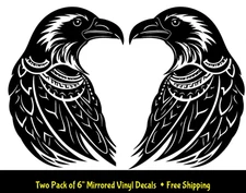 Tribal Raven Crow Rendering Two 6" Black Mirrored Vinyl Decals Car Laptop Tablet
