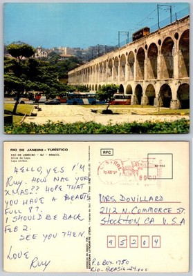 Rio de Janeiro Arcos da Lapa Brazil Tram Litoarte 1980 Postcard