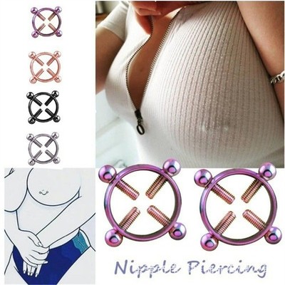 2X Einstellbare Schraube Nippel Ring Shield -piercing Fake Klemme Körper Schmuck