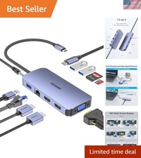 Stylish 11-in-1 USB C Docking Station with Dual HDMI, VGA 18-