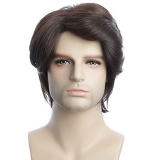 Mens Short Curly Fluffy Dark Brown Wig Halloween Costume Wig Party Cosplay Wig