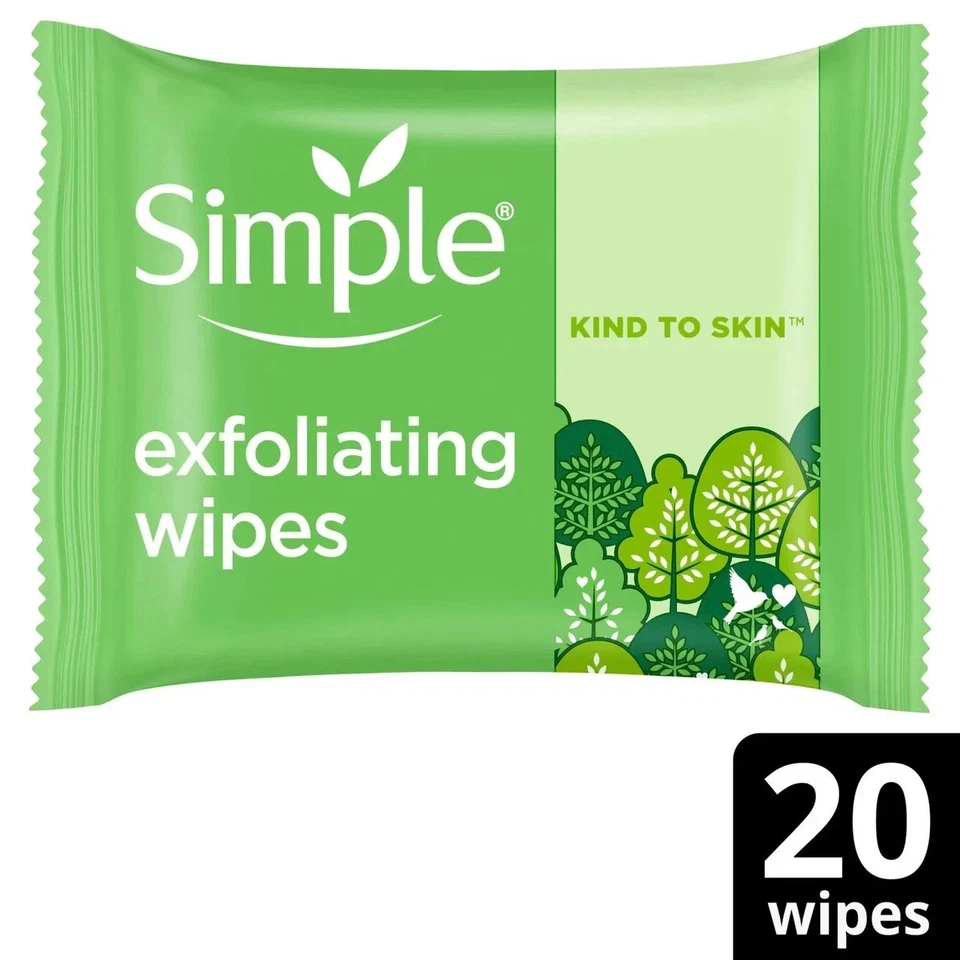 Simple Biodegradable Exfoliating Wipes 20 wipes,lift away dirt, impurities Foto 2 de 4