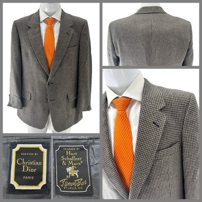 Christian Dior Blazer 42R Brown Check Hart Schaffner Marx Wool 2B 1V YGI Y5-73