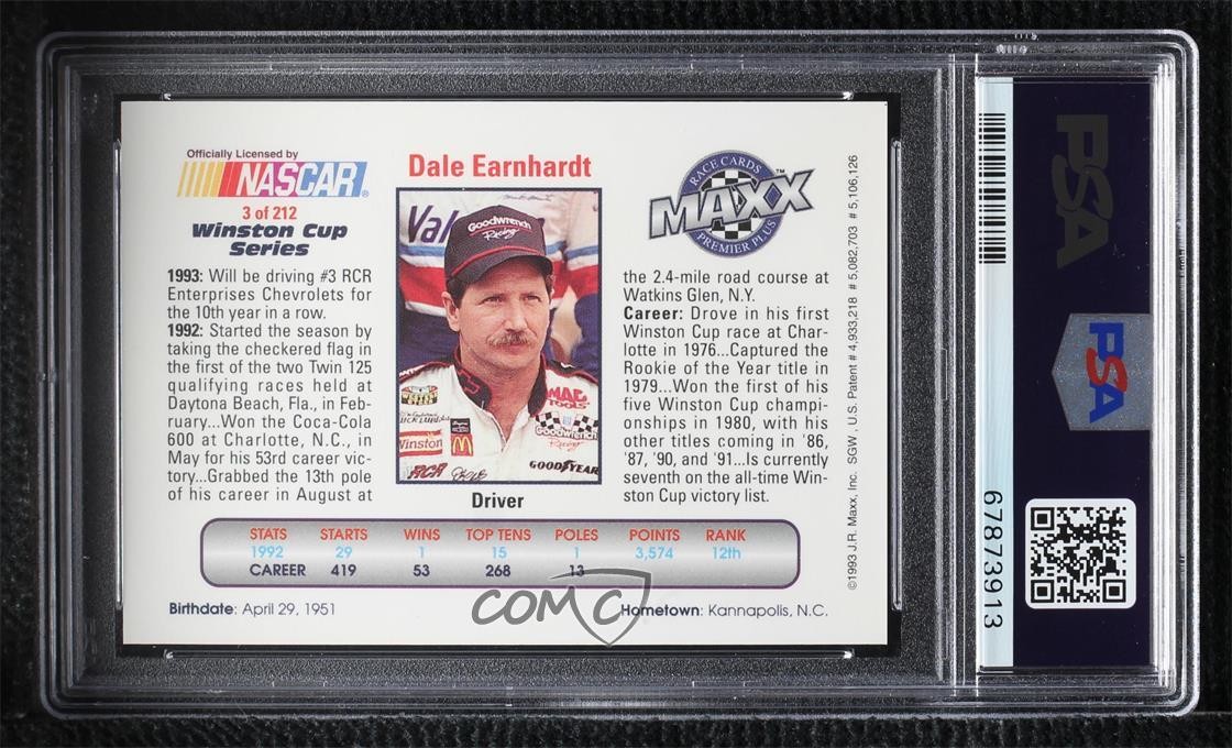 1993 Maxx Premier Plus Dale Earnhardt #3 PSA 8 HOF 0jk3 view 2