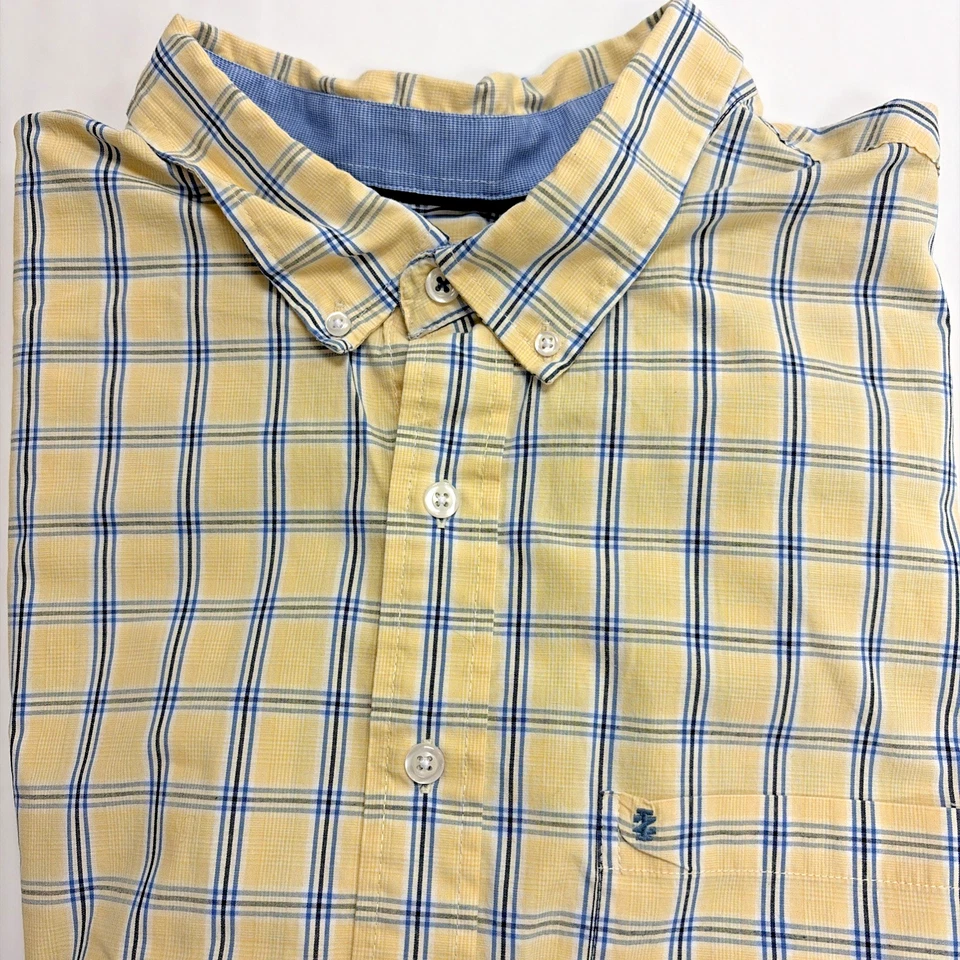 Camisa con botones Izod para hombre 3X amarilla azul cuadros guinga manga larga de gran tamaño Foto 2 de 4
