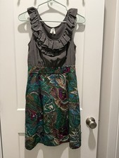 Anthropologie Maeve Paisley Silky Ruffle Dress Small 4 Y2K Retro Office Boho