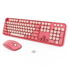 Rose Pink Wireless Keyboard Mouse Combo, 2.4GHz, Colorful, 104 Keys, Office