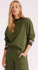 Veronica Beard womens Cotton Sweater Ribbed Trim Olive Green Crop Ltd Ed Sz M