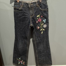 Vintage Y2K Girls Embroidered Jeans Sz 8 Lands End Flower