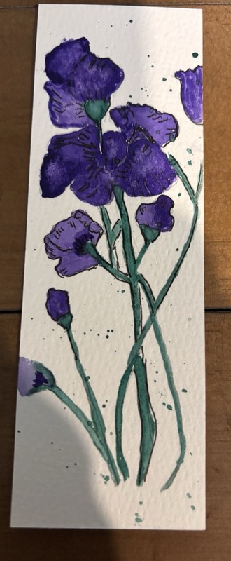 Purple Wildflowers & Ladybug Original Watercolor Whimsical Floral bookmark
