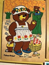 Vintage Fisher Price BEAR AND CUBS Wooden Puzzle 10 pieces 506