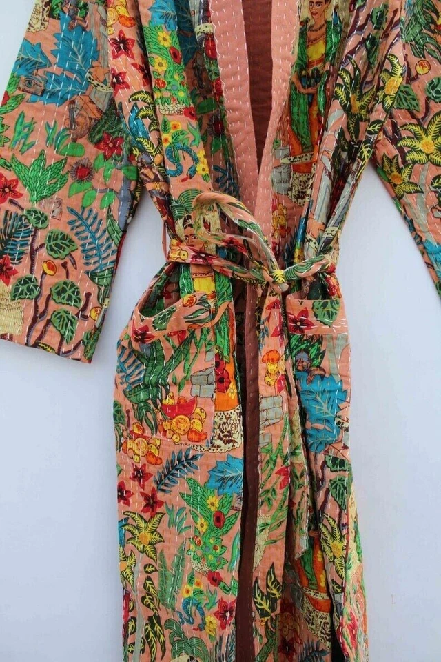 Frida kahlo kantha куртка индийский ручной работы японский кимоно стиль kantha халат - Изображение 3 из 4