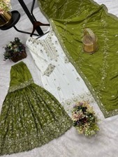 Latest Designer Chinnon Silk Top Sharara And Green Dupatta For Function  Party