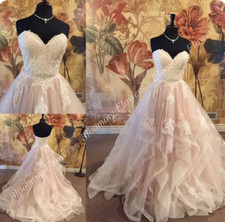 Blush Ivory Wedding Dresses Ball Gown Sweetheart Neckline Ruffles Bridal Gowns