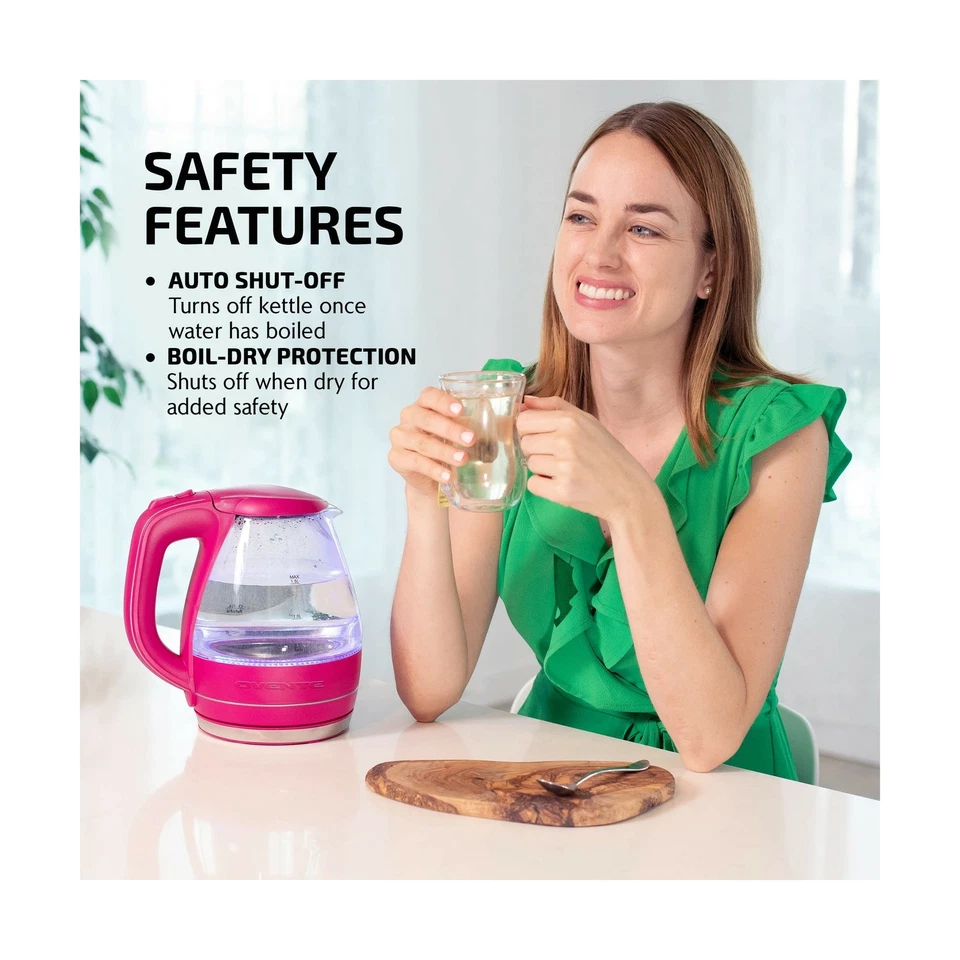 Hervidor de agua eléctrico portátil de vidrio 1,5 L luz LED azul caldera de calentamiento rápido sin BPA Foto 3 de 4