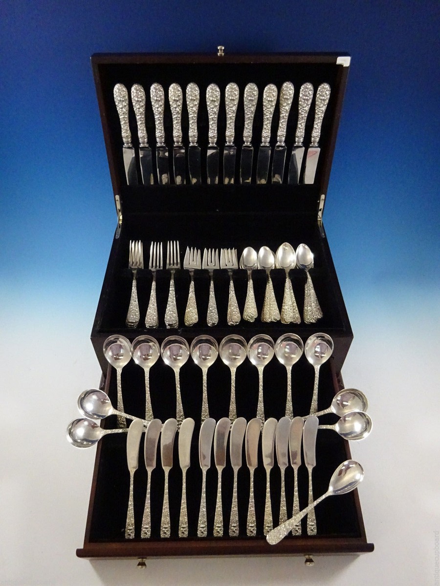 Rose by Stieff Sterling Silver Flatware Set For 12 Service 85