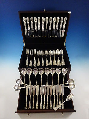 Rose by Stieff Sterling Silver Flatware Set For 12 Service 85