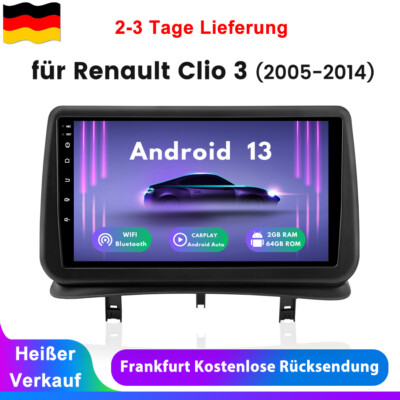 9'' Android 13 Autoradio Für Renault Clio 3 2005-2014 2+64G GPS WIFI DAB+ Carplay