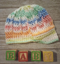 handmade crochet baby hat 6/12 months newsboy brim turtle tracks