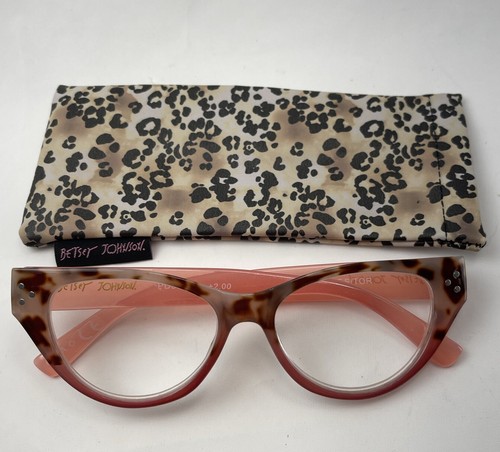 Betsey Johnson +2.00 Reading Glasses Rose/Tortoise w/ Animal Print Soft Case - Picture 3 of 14