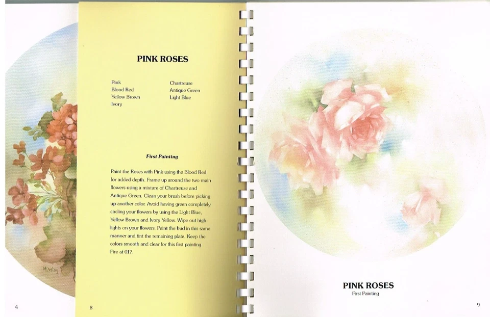 China Painting Book Plate Designs Marcella Wing Plates Roses Mums Pansies + - Image 2 of 2