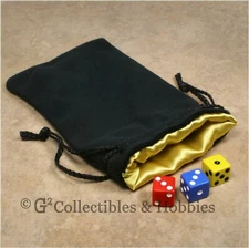 NEW Large Black Velvet RPG Game Dice Bag YELLOW GOLD Satin Lining Counter Pouch