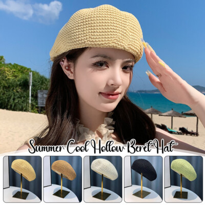 Summer Cool Hollow Solid Beret Hat For Wome Cap Girl's Spring Top Breathable