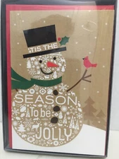Christmas Cards Glitter Snowman & Cardinal 'Tis The Season To Be Jolly  16 Cards
