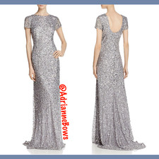 NEW Adrianna Papell Scoop Back Sequin Mesh Gown in Silver Grey  SZ 4  G737
