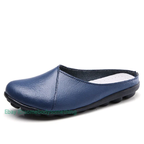 Womens Mules Slip-on Shoes Leather Backless Loafers Casual Flat Shoes Summer - Picture 10 of 61