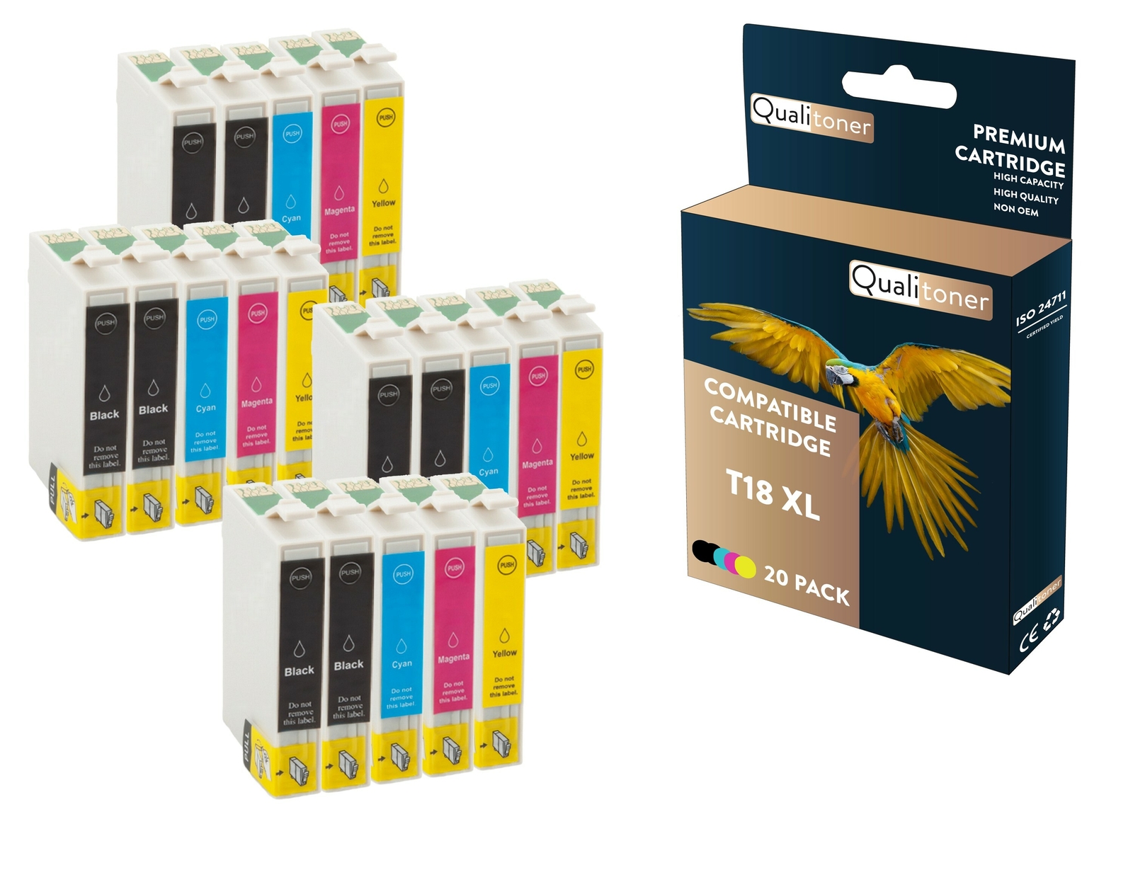 Cartouche EPSON T18XL compatible pack de 20 pour recharger l'encre noire et couleur