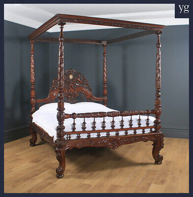 Antique 5ft 7 Victorian Anglo Indian, King Size Poster Bed Frame