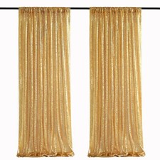 Gold Sequin Backdrop Curtain Panels Stage 2 Pieces 2FTx8FT Wedding Party Back...