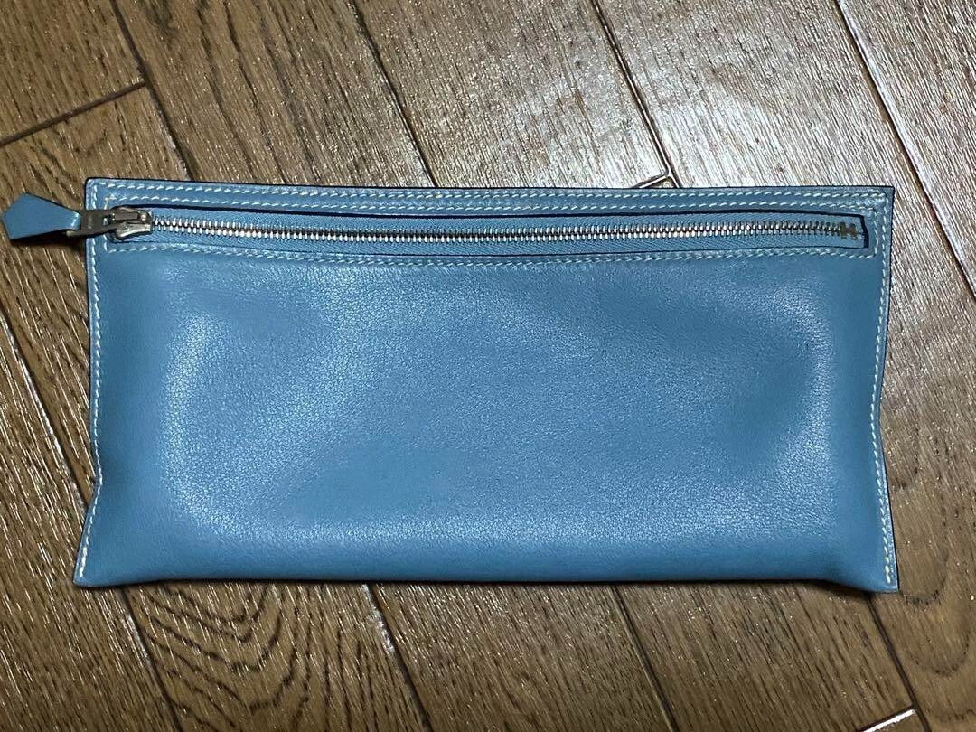 Hermes Zip Zap Pouch Pen Case Blue Jean Leather Used | eBay