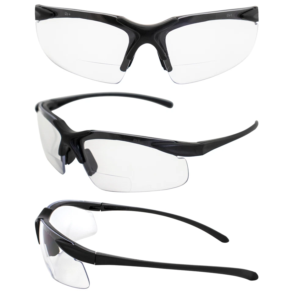 Global Vision Apex 1.5 Bifocal Safety Glasses 2 Pairs Black Frames with Clear & - Image 3 of 4