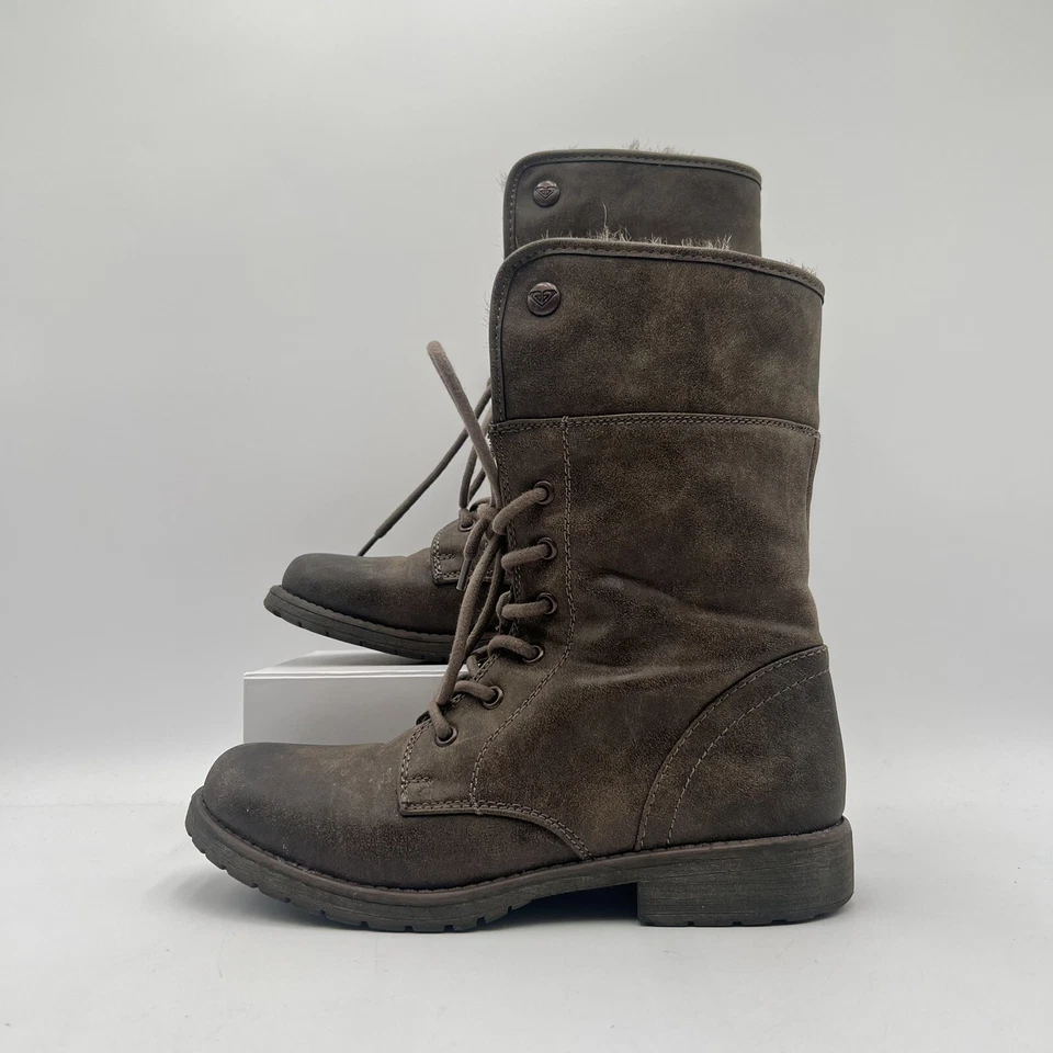 Botas Roxy para mujer 8,5 Powell con cordones combate piel sintética gris oscuro marrón Foto 3 de 4